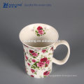 Hübscher Entwurfs-Blumenmalerei-feiner keramischer Becher mit Blumen-Druck, China-Lieferant, der Logo-Kundenanfertigungs-Service zur Verfügung stellt